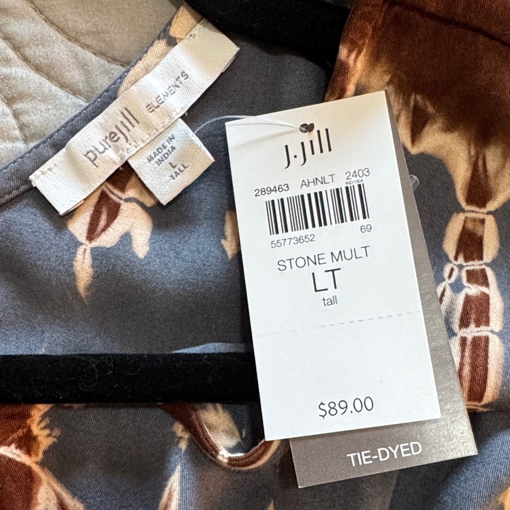NWT J. Jill Pure Jill Tie Dye Belted Top Stone Multi size Large Tall - Picture 9 of 16
